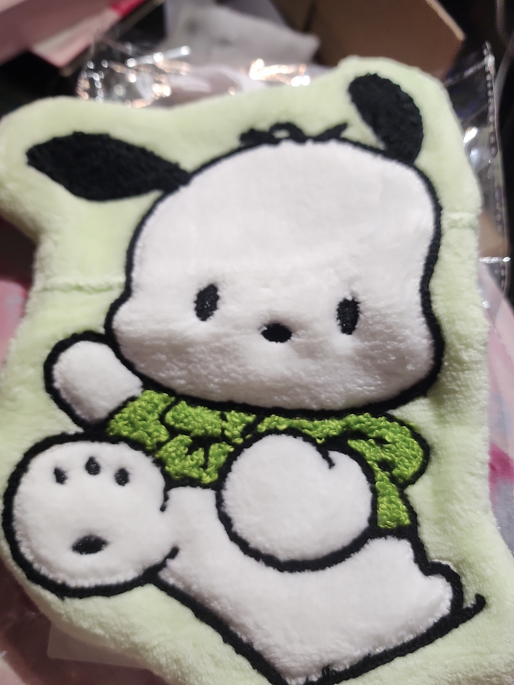 Plush Cartoon Puppy Pouch in Light Green and White Hand Towel